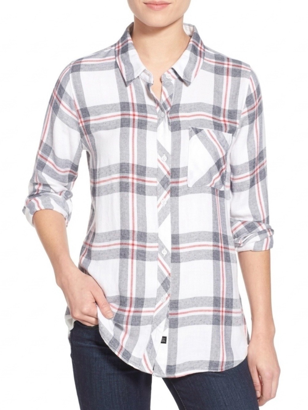 Rails Hunter Plaid Button Down Shirt Size Large White Grey Multi